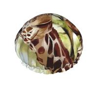 Watercolor Deer Giraffe,Shower Cap Nightcap Double Layer Waterproof Elastic Bath Cap Reusable Hair Cap