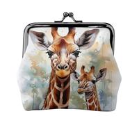 Watercolor Deer Giraffe Small Coin Purse For Women, Kiss-Lock Wallet Leather Cute Coin Wallet Mini Coin Pouch Change Purse Key Holder