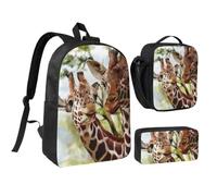 Watercolor Deer Giraffe,Student Backpack,Lunch Bag,Pencil Case 3 Piece Set