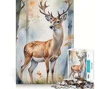 Watercolor Deer in Forest Jigsaw for Teenagers 1000 Pieces Mental Improve Play Uniform Size Precise Pieces Family Fun Night Activity (50x75cm)