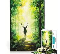Watercolor Deer in The Forest Jigsaw Puzzles 1000 Pieces Focus Boost Fun Laser Cut for Flawless Fit Bonding Activity for Loved Ones (38x52cm)