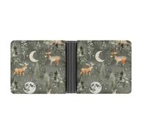 Watercolor Deer Moon Printed Bifold Wallet with Hidden Compartments Pocket Money and Credit Card Holder for Men Women