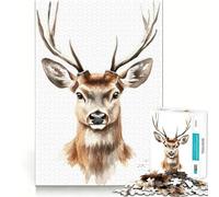 Watercolor Deer Portrait 1000 Piece Jigsaws Creative Skill Toy Tight Lock No Loose Pieces Bonding Activity for Loved Ones (38x26cm)