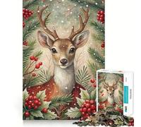 Watercolor Deer Portrait with Winter Foliage 1000-piece Jigsaw Puzzles Brain Focus Game Expert Cutting Craftsmanship Fascinating Hobby for Idle Moments (38x26cm)