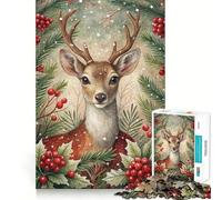 Watercolor Deer Portrait with Winter Foliage 1000 Piece Puzzle For Adults Mind Skill Play Laser Cut for Flawless Fit Rewarding Activity for Rainy Days (38x52cm)