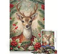 Watercolor Deer Portrait with Winter Foliage Jigsaw Puzzles 1000 Piece for Teenagers Intellect Fun Restful Activity Exact Edges Thoughtful Gift (38x26cm)