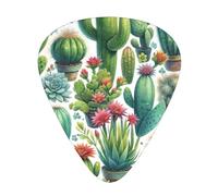 Watercolor-Desert-Cactus-Succulents 12 Pack Guitar Picks With 3 Thicknesses And Storage Box, Abs Plectrums For Electric Bass Guitar Players