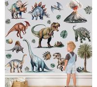 Watercolor Dinosaur Wall Stickers, Large Dino Wall Art Decals Peel and Stick Removable for Boys Girls Kids Baby Nursery Bedroom Living Room Playroom Classroom Home Decor