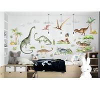Watercolor Dinosaur Wall Stickers, Large Dino Wall Art Decals Peel and Stick Removable for Boys Girls Kids Baby Nursery Bedroom Living Room Playroom Classroom Home Decor
