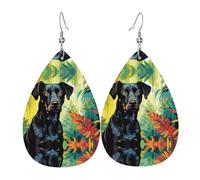 watercolor dog double-sided printed leather earrings int and shape of water drops, creative, light and novel, bright and vivid colors.