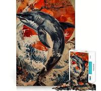 Watercolor Dolphin Animal 1000-piece Jigsaw Puzzles Brain Focus Game Expert Cutting Craftsmanship Fascinating Hobby for Idle Moments (38x26cm)
