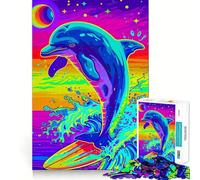 Watercolor Dolphin Animal Adults Puzzles 1000 Piece Jigsaws Recall Skill Fun High Precision Die Cut Easy to Learn Family Enjoyment (50x75cm)