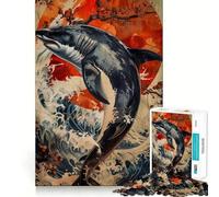 Watercolor Dolphin Animal Jigsaw 1000 Pieces for Teenagers Memory Train Fun Clean Seamless Connection Relaxing Indoor Group Activity (38x52cm)
