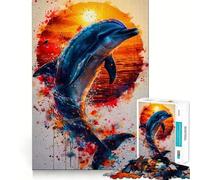 Watercolor Dolphin Animal Jigsaw Puzzle 1000 Recall Fun Play Advanced Laser Cutting Tech Holiday Indoor Entertainment Toy (38x52cm)