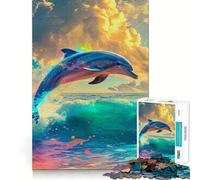 Watercolor Dolphin Animal Jigsaw Puzzles 1000 Cognitive Skill Toy Smooth Burr Free Surface Relaxing Indoor Group Activity (38x26cm)
