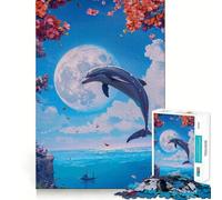 Watercolor Dolphin Animal Jigsaw Puzzles 1000 Pieces Focus Boost Fun Laser Cut for Flawless Fit Bonding Activity for Loved Ones (38x52cm)