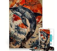 Watercolor Dolphin Animal Jigsaw Puzzles 1000 Pieces Focus Boost Fun Laser Cut for Flawless Fit Bonding Activity for Loved Ones (50x75cm)