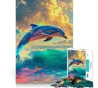 Watercolor Dolphin Animal Jigsaw Puzzles for Adults 1000 Mind Boost Game Uniform Size Precise Pieces Travel-friendly Brain Game Gift (50x75cm)