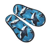 Watercolor Dolphin Slippers for Women Men Sea Ocean Whale Non-Slip House Slippers Indoor Comfy Fuzzy Footwear Memory Foam Bedroom Travel Shoes M