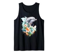 Watercolor Dolphin Tropical Flowers Ocean Art Tank Top