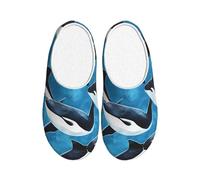 Watercolor Dolphin Women's Slippers Flannel House Slippers for Men Sea Ocean Whale Non-Slip Warm Winter Shoes for Indoor Outdoor UK 4-5