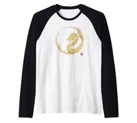 Watercolor Dragon Enso Circle - Japanese Minimalist Art Raglan Baseball Tee