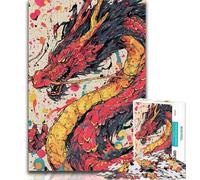 Watercolor Dragon JigsawPuzzle 1000 Pieces for Adults,Challenging To Complete But Fun And Humorous with Matching Poster And Trivia Sheet 38x26cm