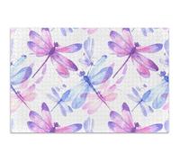 Watercolor Dragonflies Pastel Purple Blue Jigsaw Puzzles 1000 Pieces Adult Floral Art Painting Custom Puzzle Fall Scene Funny, 29.5x19.7 Inch