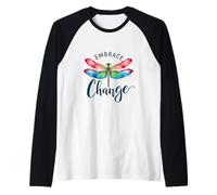 Watercolor Dragonfly Embrace Change Inspirational Art Raglan Baseball Tee