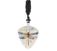 Watercolor Dragonfly Rustic Wood Style Vintage Insect Personalized Guitar Picks Necklace Guitar Pendant Jewelry Gifts for Women Men