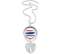 Watercolor Drawing Thailand Flag Illustration Pendant Angel Wings Rotating Necklace Jewelry