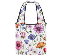 Watercolor Drawings Colorful Flowers Canvas Tote Bag, Medium Book Tote Reusable Cloth Bag for Women Teachers Nurse