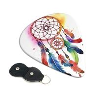 Watercolor Dream Catcher 6 Pack Guitar Picks With Holder, Personalized Guitar Plectrums Non-Slip Portable Ukulele Bass Picks 0.71mm For Acoustic Guitar Lovers Gifts