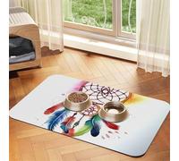 Watercolor Dream Catcher Dog Food Mat, Absorbent Pet Feeding Mat for Food and Water Bowls Non-Slip Placement Pad for Floors Waterproof Quick Dry Water Dispenser Mat for Dogs Puppy Cats 16x24 Inch