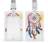 Watercolor Dream Catcher ID Badge Holder Durable ABS Plastic Card Case Protector with Lanyard, Push-Pull Slot, Stylish Lanyard ID Card Holders for Office Corporate Use