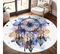 Watercolor Dream Catcher Pattern Round Rugs 160cm, Non Slip Area Rugs for Bedroom & Living Room - Soft Machine Washable White Circle Carpet, Non Shedding Floor Mats for Home Room Decorative
