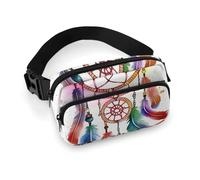 Watercolor Dream Catcher Waist Bag Large Capacity Fanny Pack Adjustable Belt Crossbody Bags Portable Waist Packs For Outdoors Traveling Casual Running