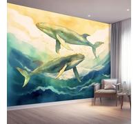 Watercolor Dream Whale sea of Clouds Photo Wallpaper, Non-Woven Decoration Wall Mural, Colorful Large Wall Murals Hd Printing Water Proof for Living Room Bedroom Bathroom - 350 x 256 cm (W x H)