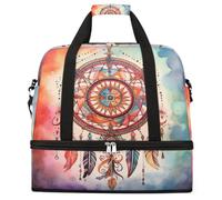 Watercolor Dreamcatcher Art Pattern Foldable Travel Duffel Bag Large Capacity Sports Gym Bag with Wet Dry Compartment Shoe Pocket Lightweight Carry On Overnight Weekender Bag for Women Men