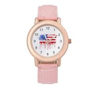 Watercolor Dripping U.S. Flag Women's Watch Pink Rose Gold Strap Wristwatch Minimalist Easy Reader Watchec
