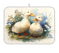 Watercolor Duck Dish Drying Mat for Kitchen Counter Mats Super Absorbent Reversible Microfiber Kitchen Countertop Protector Dishes Pad Machine Wash Mats Medium 40.6x45.7 cm