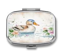 Watercolor Duck Pill Box 2 Compartment Small Square Pills Case Portable for Pocket Pill Organizer Travel Metal Pill Holder for Office Home Vitamin Medicine Fish Oil