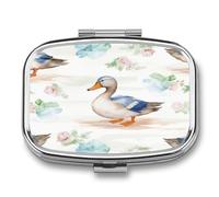 Watercolor Duck Pill Organizer 2 Compartments Small Pill Box Pocket Wallet Portable Pill Case Travel Pill Holder Metal Medicine Organizer Container