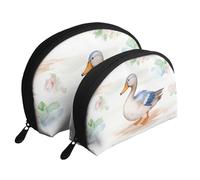 Watercolor Duck Portable Shell Makeup Bag Set (2 Pieces), Zippered Travel Toiletry Bag For Cosmetics