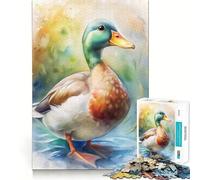Watercolor Duck Portrait Jigsaw Puzzle 1000 Pieces Cognitive Fun Play High Precision Die Cut Unique Gift for Stress Relief (38x26cm)