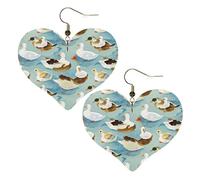 Watercolor Duck Print Leather Earrings for Women Heart Earring Lightweight Dangle Drop Earring Set Jewelry Gift