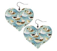 Watercolor Duck Print Leather Earrings for Women Heart Earring Lightweight Dangle Drop Earring Set Jewelry Gift