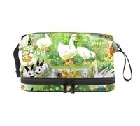 Watercolor Ducklings Chickens Hares Eggs Double Layer Cosmetic Bag for Women and Girls, Travel Toiletry Bag Makeup Handy Pouch Organiser Bag with Brush Compartment