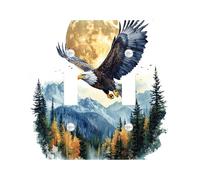 Watercolor Eagle Decorative Light Switch Cover Plate 2 Gang Double Toggle, Woodland Mountain Forest Electrical Faceplate for Kitchen Bathroom, Hawks Switchcover Decor