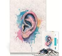 Watercolor Ear Anatomy Art Jigsaw Puzzles 1000 Mental Focus Game No Gap Tight Fitting Design Interactive Brain Challenge for Home (38x52cm)